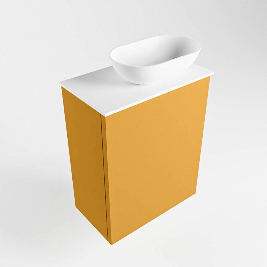 MONDIAZ FOWY toiletmeubel 40cm kleur ocher. Waskom positie rechts kleur talc | talc. Met 1 kraangat - Afbeelding 4