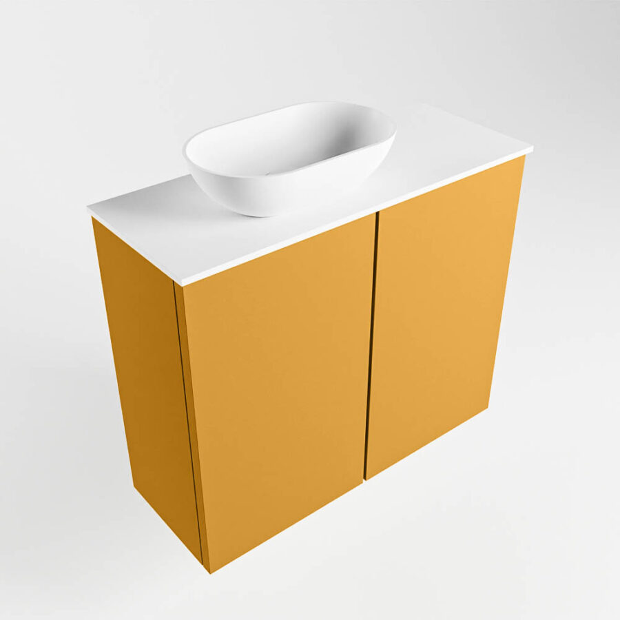 MONDIAZ FOWY toiletmeubel 60cm kleur ocher. Waskom positie links kleur talc | talc. Met 1 kraangat - Afbeelding 4