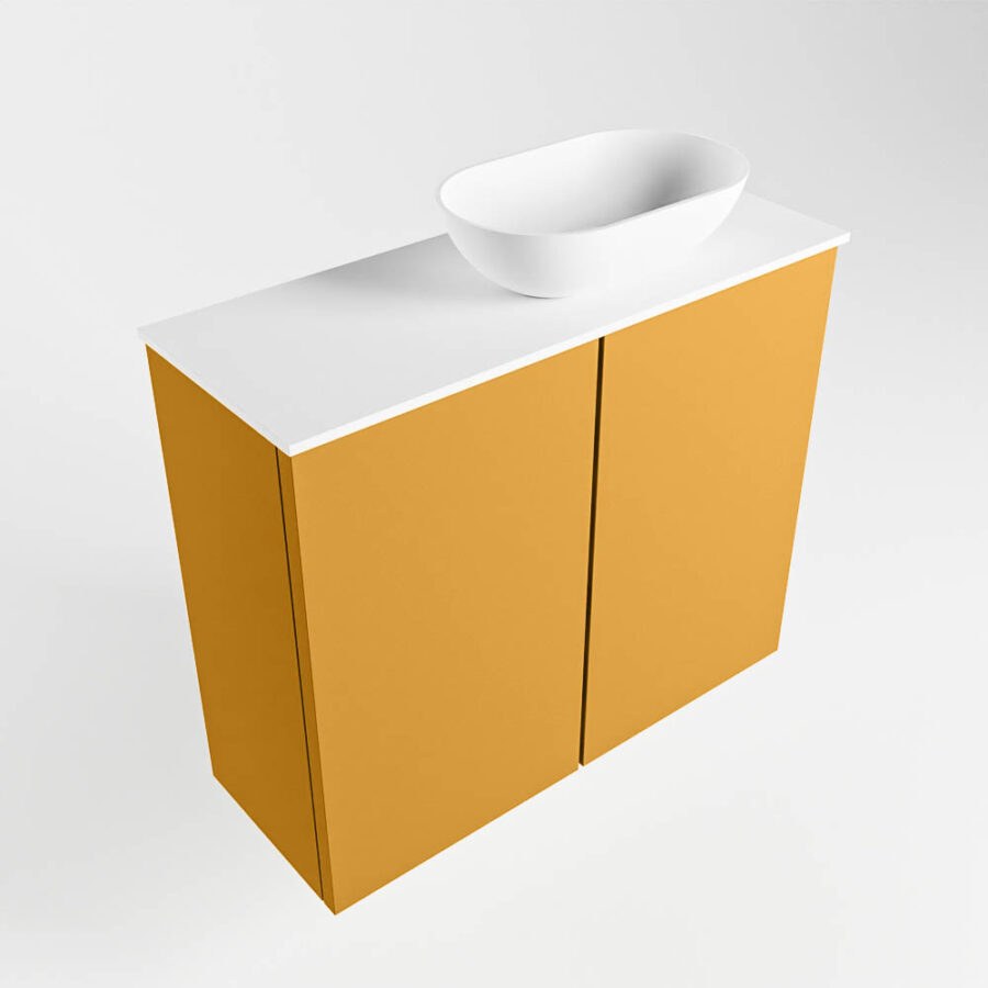 MONDIAZ FOWY toiletmeubel 60cm kleur ocher. Waskom positie rechts kleur talc | talc. Met 1 kraangat - Afbeelding 4