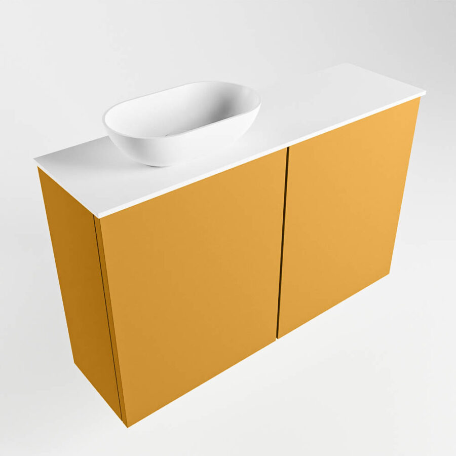 MONDIAZ FOWY toiletmeubel 80cm kleur ocher. Waskom positie links kleur talc | talc. Met 1 kraangat - Afbeelding 4