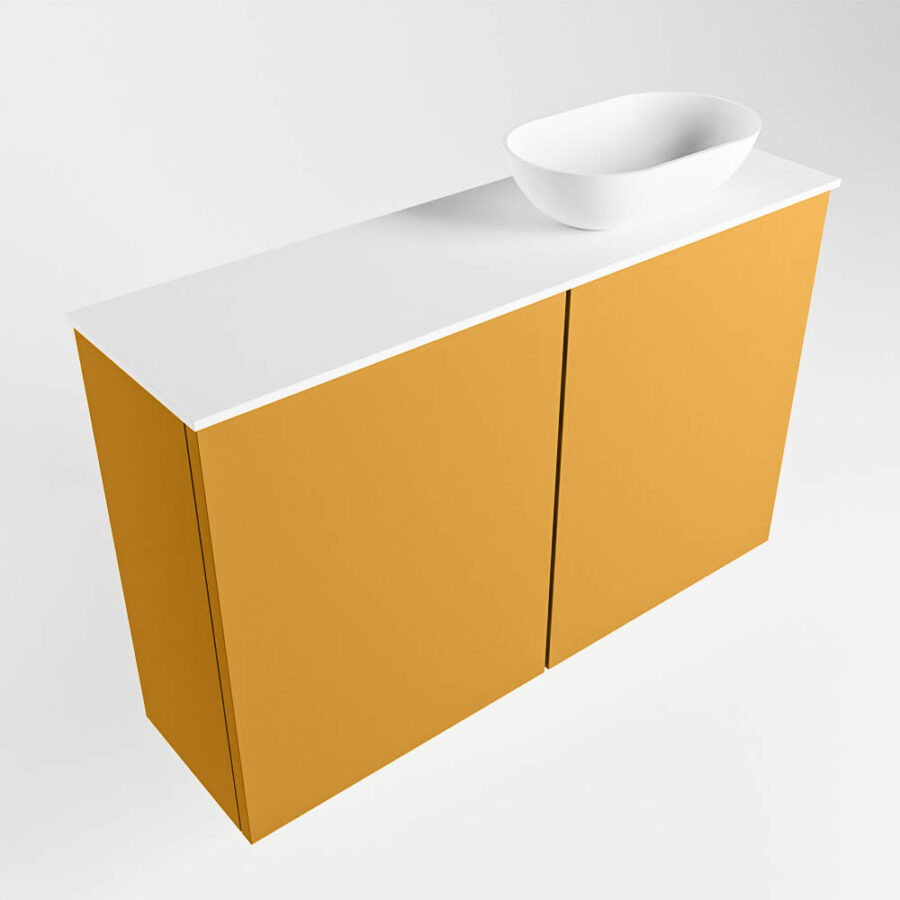 MONDIAZ FOWY toiletmeubel 80cm kleur ocher. Waskom positie rechts kleur talc | talc. Met 1 kraangat - Afbeelding 4