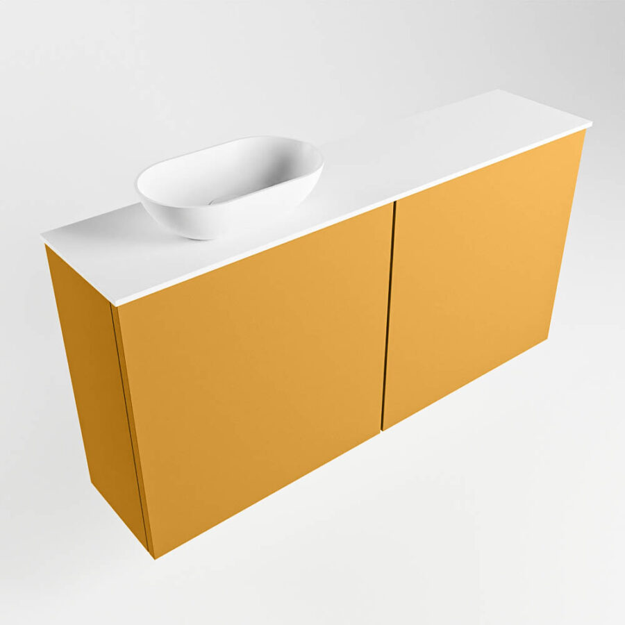 MONDIAZ FOWY toiletmeubel 100cm kleur ocher. Waskom positie links kleur talc | talc. Met 1 kraangat - Afbeelding 4