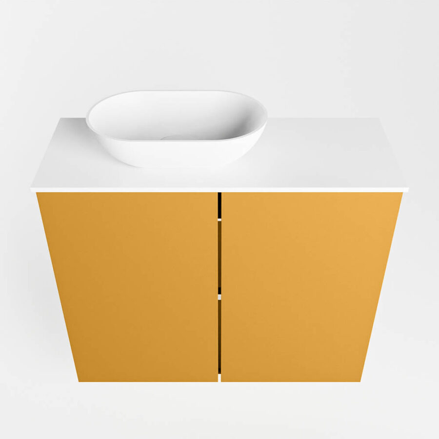 MONDIAZ FOWY toiletmeubel 60cm kleur ocher. Waskom positie links kleur talc | talc. Met 1 kraangat - Afbeelding 5