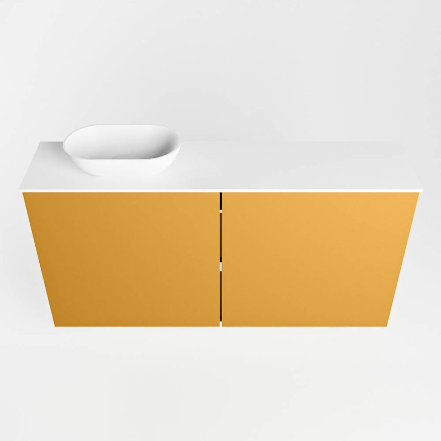 MONDIAZ FOWY toiletmeubel 100cm kleur ocher. Waskom positie links kleur talc | talc. Met 1 kraangat - Afbeelding 5