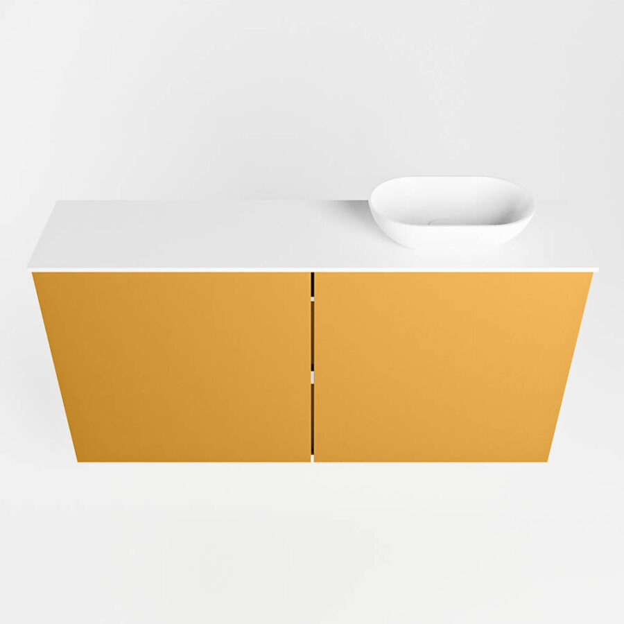 MONDIAZ FOWY toiletmeubel 100cm kleur ocher. Waskom positie rechts kleur talc | talc. Met 1 kraangat - Afbeelding 5