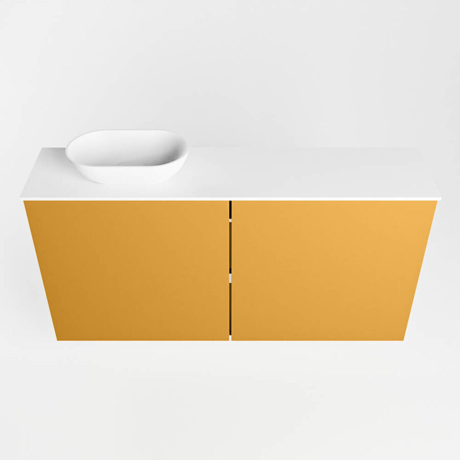MONDIAZ FOWY toiletmeubel 100cm kleur ocher. Waskom positie links kleur talc | talc. Zonder kraangat - Afbeelding 5