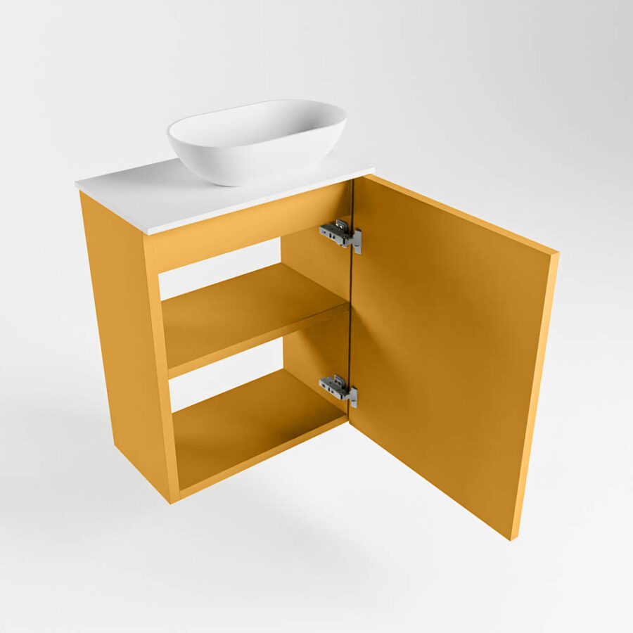 MONDIAZ FOWY toiletmeubel 40cm kleur ocher. Waskom positie rechts kleur talc | talc. Met 1 kraangat - Afbeelding 6