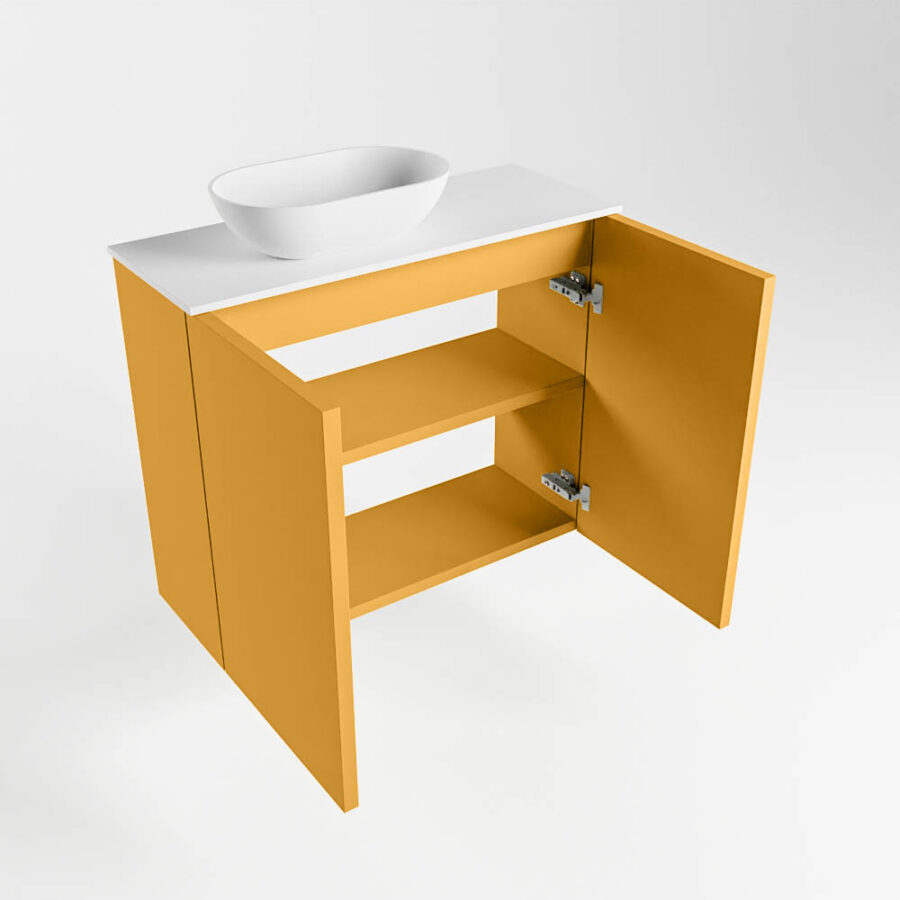 MONDIAZ FOWY toiletmeubel 60cm kleur ocher. Waskom positie links kleur talc | talc. Met 1 kraangat - Afbeelding 6