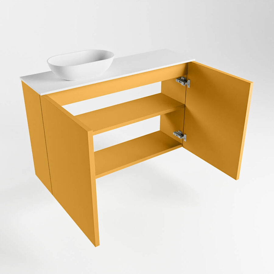 MONDIAZ FOWY toiletmeubel 80cm kleur ocher. Waskom positie links kleur talc | talc. Met 1 kraangat - Afbeelding 6