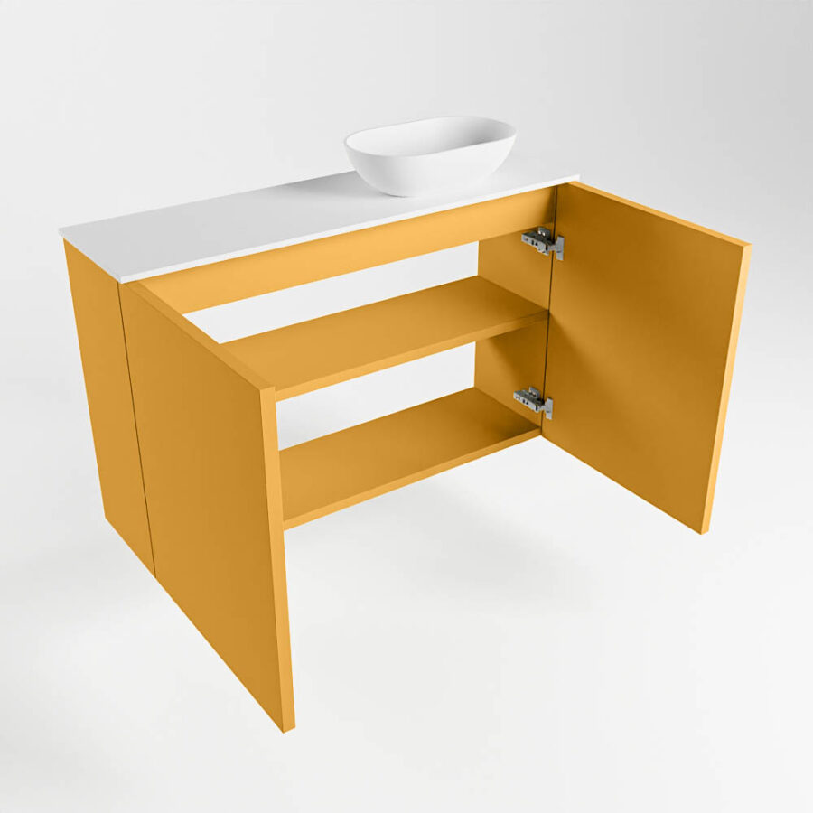 MONDIAZ FOWY toiletmeubel 80cm kleur ocher. Waskom positie rechts kleur talc | talc. Met 1 kraangat - Afbeelding 6