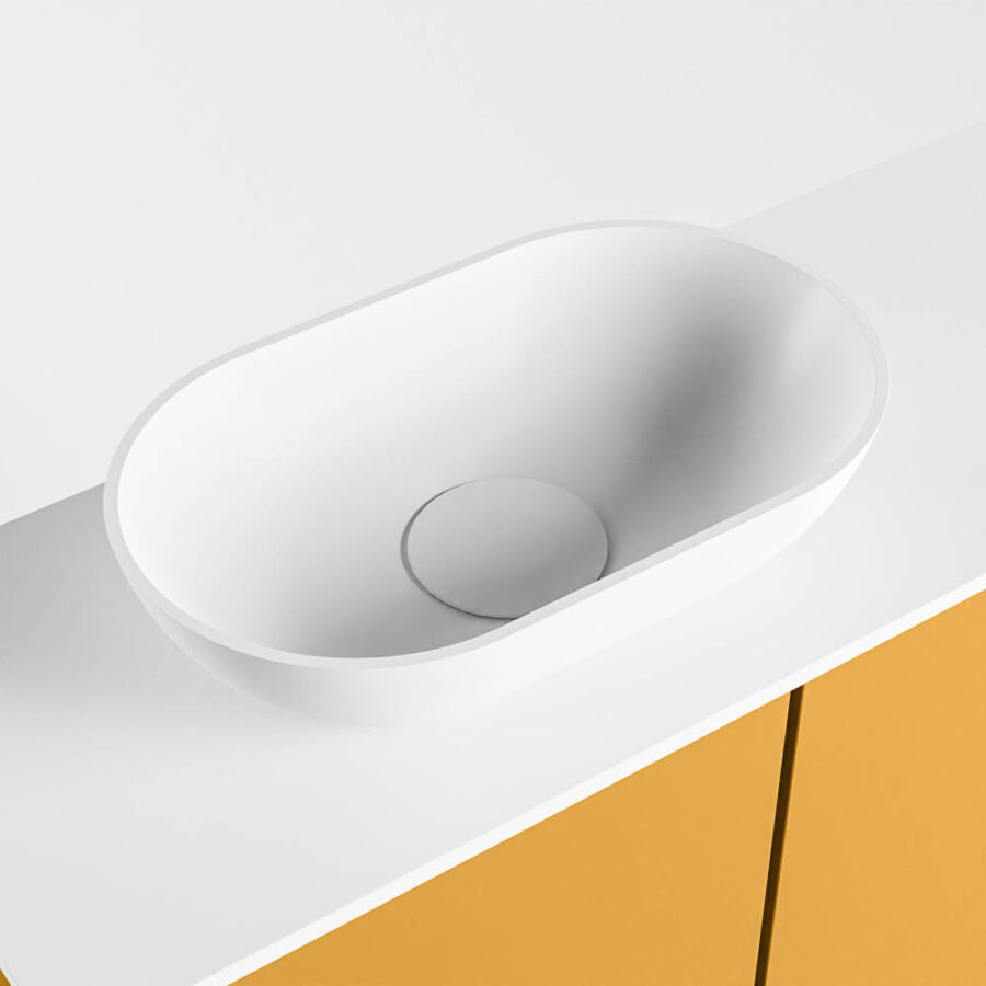 MONDIAZ FOWY toiletmeubel 60cm kleur ocher. Waskom positie links kleur talc | talc. Zonder kraangat - Afbeelding 7