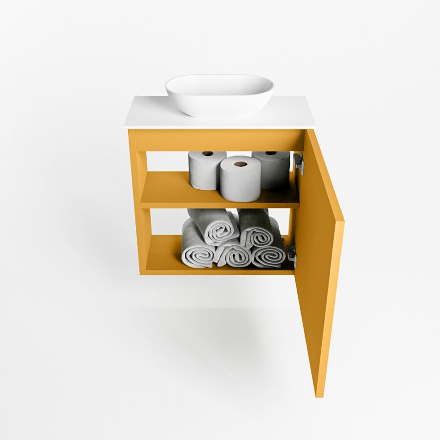 MONDIAZ FOWY toiletmeubel 50cm kleur ocher. Waskom positie links kleur talc | talc. Met 1 kraangat - Afbeelding 8