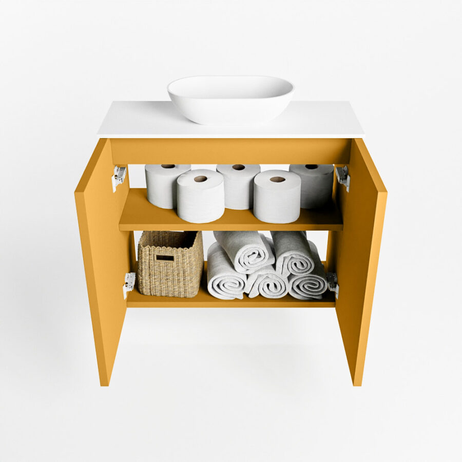 MONDIAZ FOWY toiletmeubel 60cm kleur ocher. Waskom positie links kleur talc | talc. Met 1 kraangat - Afbeelding 8