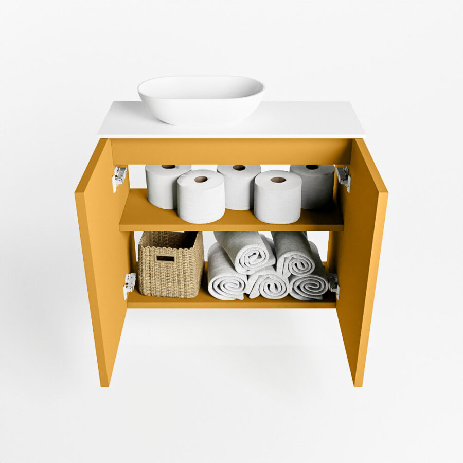 MONDIAZ FOWY toiletmeubel 60cm kleur ocher. Waskom positie rechts kleur talc | talc. Met 1 kraangat - Afbeelding 8
