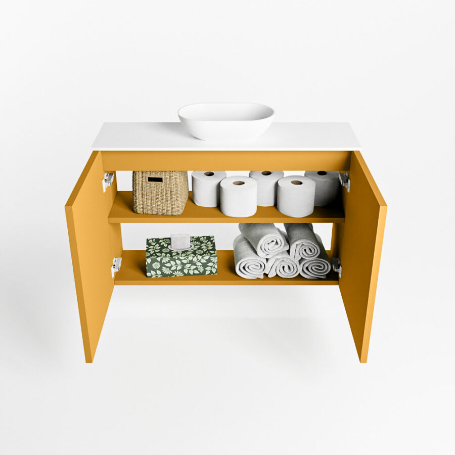 MONDIAZ FOWY toiletmeubel 60cm kleur ocher. Waskom positie links kleur talc | talc. Zonder kraangat - Afbeelding 8