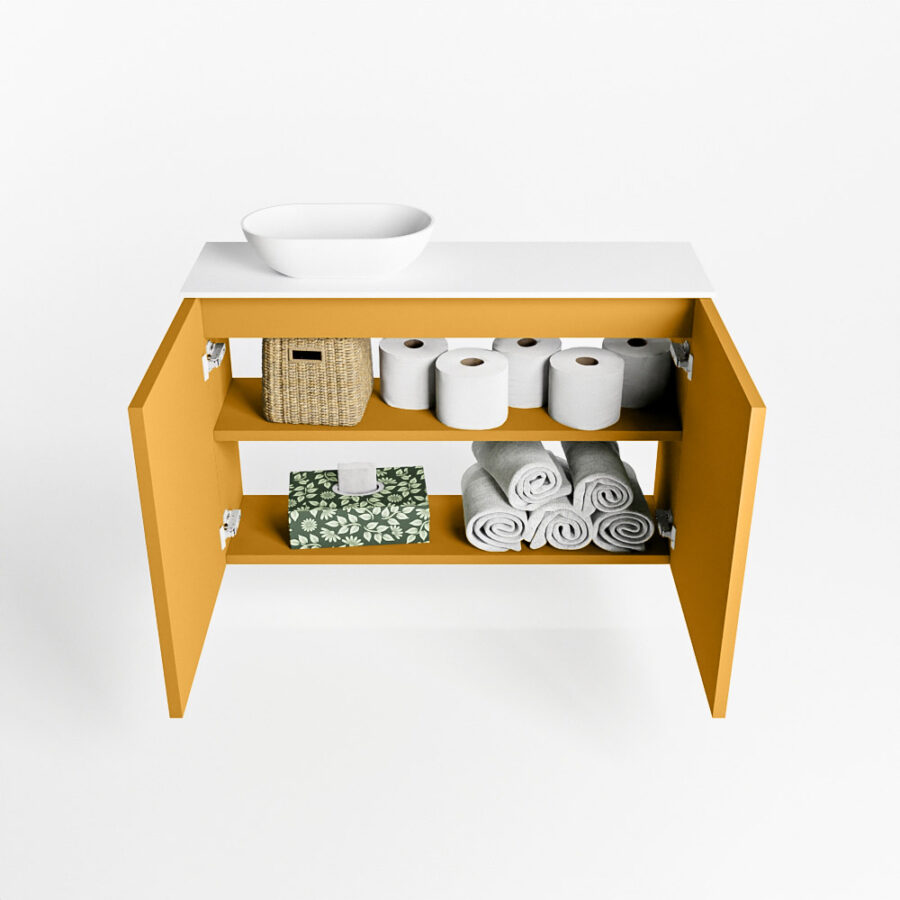MONDIAZ FOWY toiletmeubel 80cm kleur ocher. Waskom positie links kleur talc | talc. Zonder kraangat - Afbeelding 8