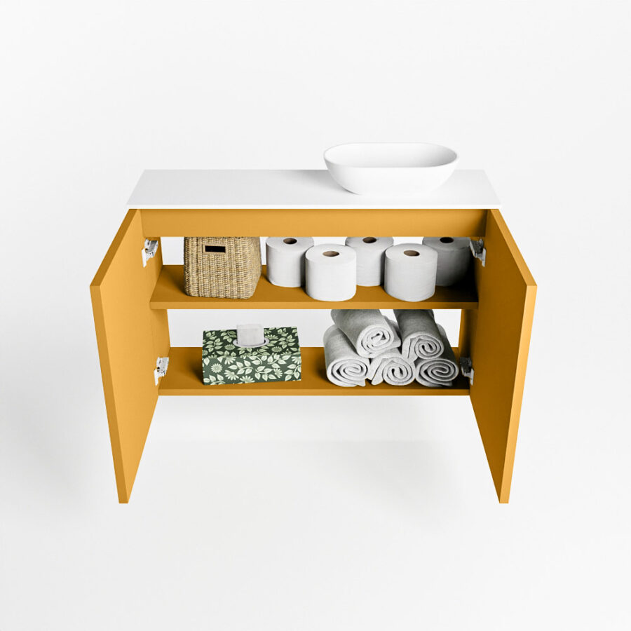MONDIAZ FOWY toiletmeubel 80cm kleur ocher. Waskom positie midden kleur talc | talc. Zonder kraangat - Afbeelding 8