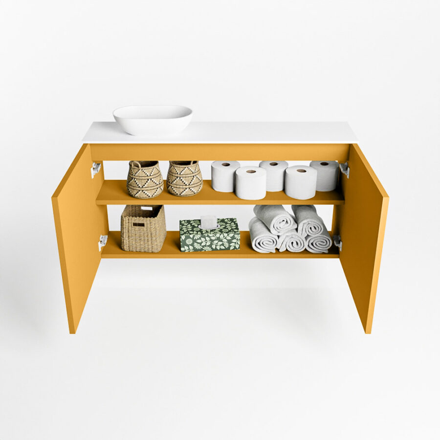 MONDIAZ FOWY toiletmeubel 100cm kleur ocher. Waskom positie links kleur talc | talc. Met 1 kraangat - Afbeelding 8