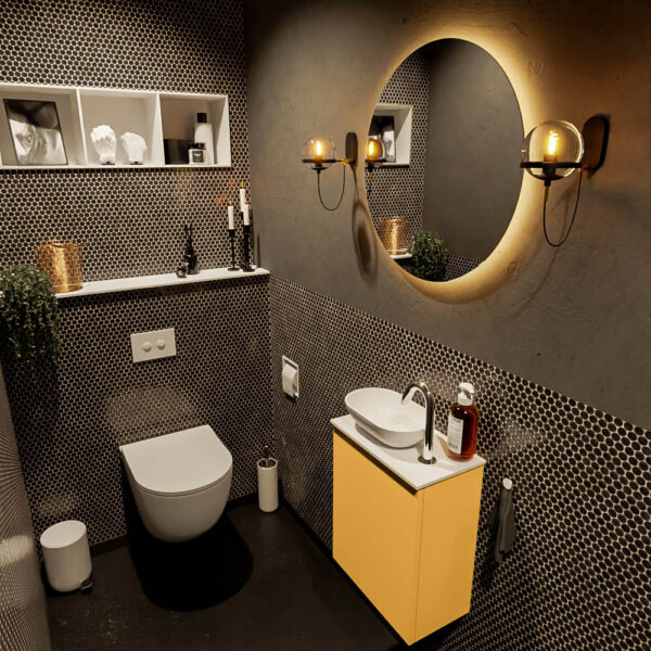 MONDIAZ FOWY toiletmeubel 40cm kleur ocher. Waskom positie links kleur talc | talc. Met 1 kraangat