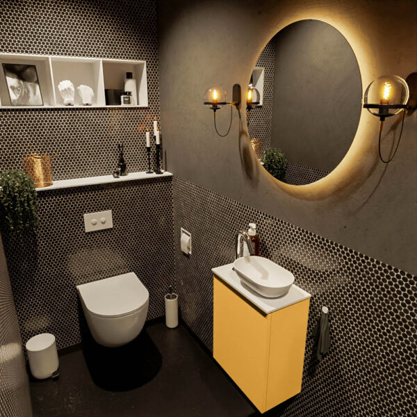 MONDIAZ FOWY toiletmeubel 40cm kleur ocher. Waskom positie rechts kleur talc | talc. Met 1 kraangat