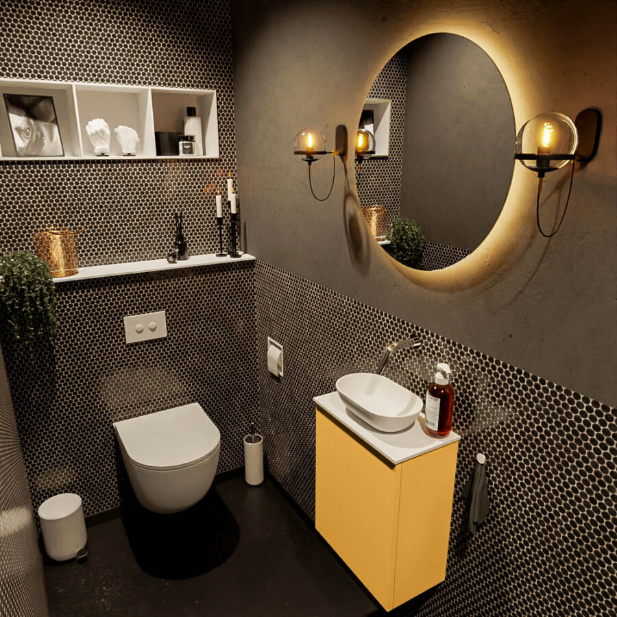 MONDIAZ FOWY toiletmeubel 40cm kleur ocher. Waskom positie midden kleur talc | talc. Zonder kraangat
