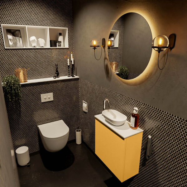 MONDIAZ FOWY toiletmeubel 50cm kleur ocher. Waskom positie links kleur talc | talc. Met 1 kraangat