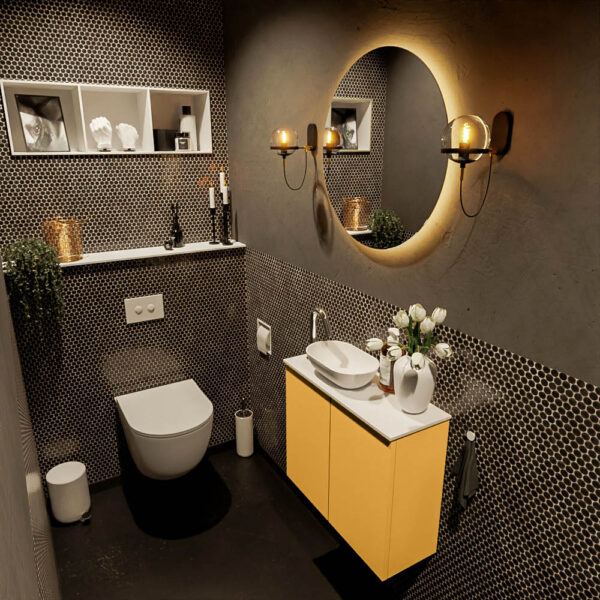 MONDIAZ FOWY toiletmeubel 60cm kleur ocher. Waskom positie links kleur talc | talc. Met 1 kraangat