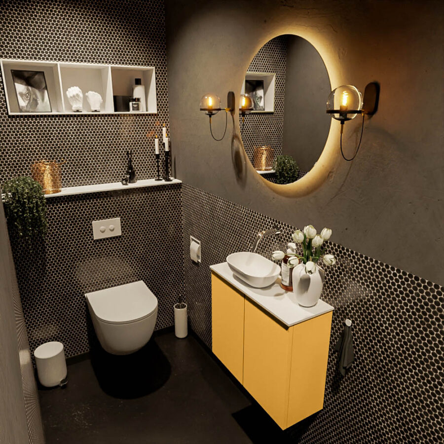 MONDIAZ FOWY toiletmeubel 60cm kleur ocher. Waskom positie links kleur talc | talc. Zonder kraangat