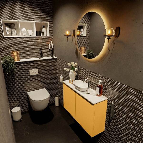MONDIAZ FOWY toiletmeubel 80cm kleur ocher. Waskom positie midden kleur talc | talc. Met 1 kraangat