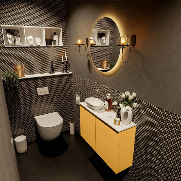 MONDIAZ FOWY toiletmeubel 80cm kleur ocher. Waskom positie links kleur talc | talc. Zonder kraangat