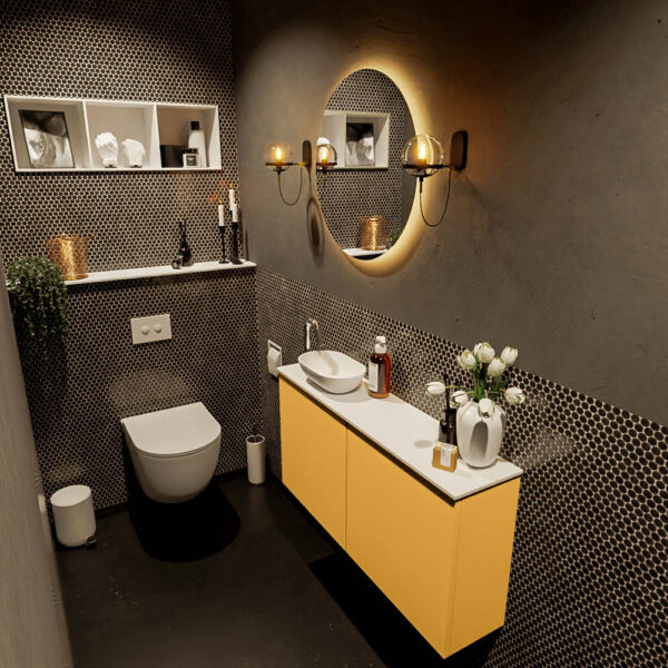 MONDIAZ FOWY toiletmeubel 100cm kleur ocher. Waskom positie links kleur talc | talc. Met 1 kraangat