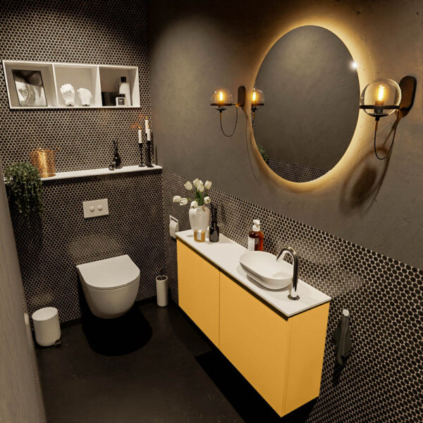 MONDIAZ FOWY toiletmeubel 100cm kleur ocher. Waskom positie rechts kleur talc | talc. Met 1 kraangat