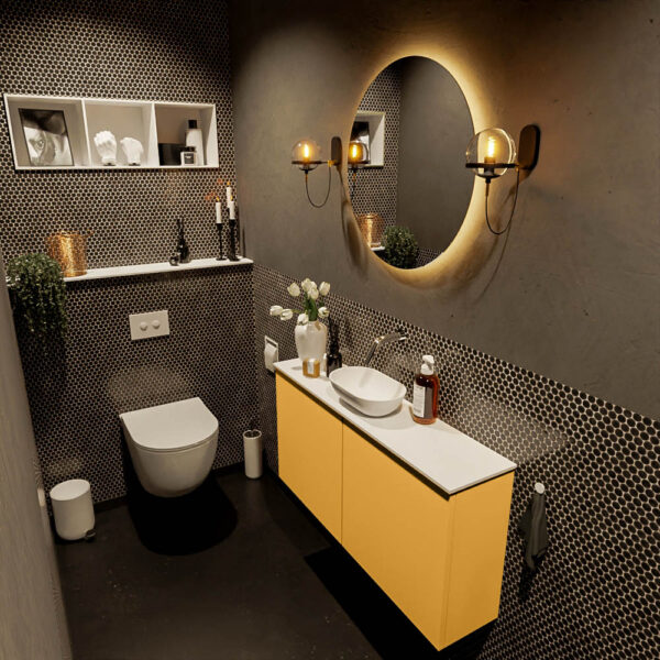 MONDIAZ FOWY toiletmeubel 100cm kleur ocher. Waskom positie midden kleur talc | talc. Zonder kraangat