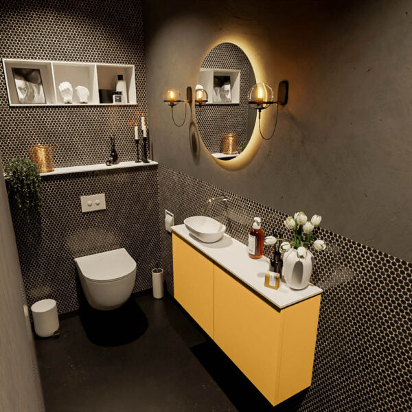 MONDIAZ FOWY toiletmeubel 100cm kleur ocher. Waskom positie links kleur talc | talc. Zonder kraangat