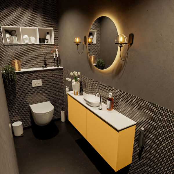MONDIAZ FOWY toiletmeubel 120cm kleur ocher. Waskom positie midden kleur talc | talc. Met 1 kraangat