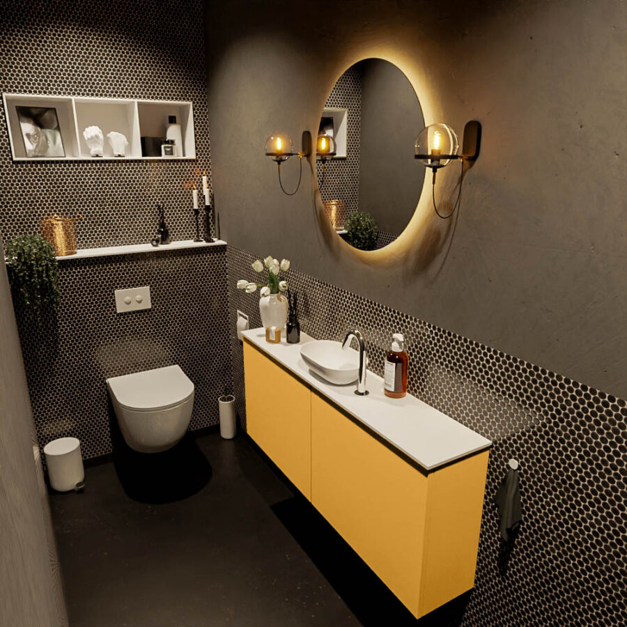 MONDIAZ FOWY toiletmeubel 120cm kleur ocher. Waskom positie midden kleur talc | talc. Met 1 kraangat