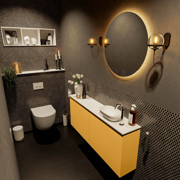 MONDIAZ FOWY toiletmeubel 120cm kleur ocher. Waskom positie rechts kleur talc | talc. Met 1 kraangat