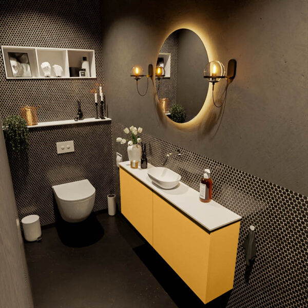 MONDIAZ FOWY toiletmeubel 120cm kleur ocher. Waskom positie midden kleur talc | talc. Zonder kraangat