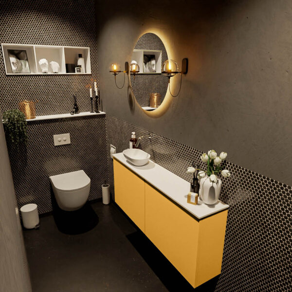 MONDIAZ FOWY toiletmeubel 120cm kleur ocher. Waskom positie links kleur talc | talc. Zonder kraangat
