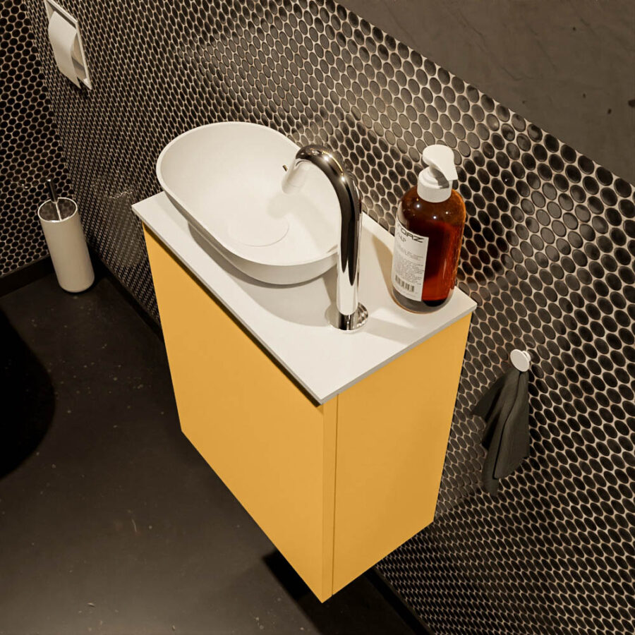MONDIAZ FOWY toiletmeubel 40cm kleur ocher. Waskom positie links kleur talc | talc. Met 1 kraangat - Afbeelding 3