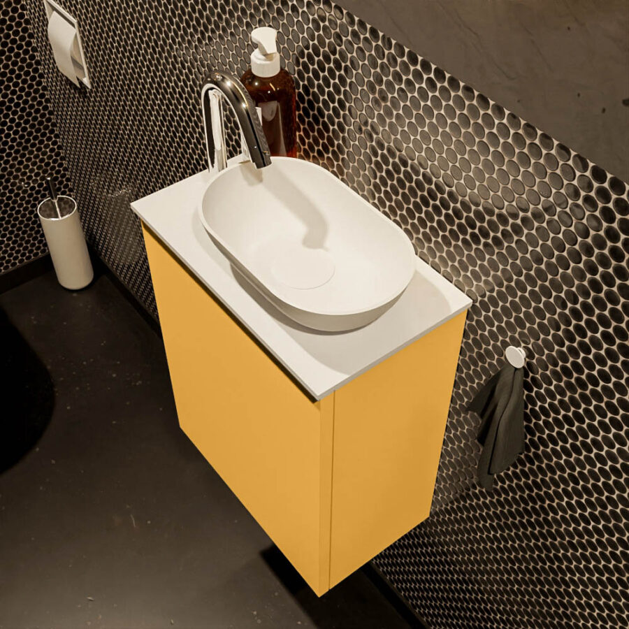 MONDIAZ FOWY toiletmeubel 40cm kleur ocher. Waskom positie rechts kleur talc | talc. Met 1 kraangat - Afbeelding 3