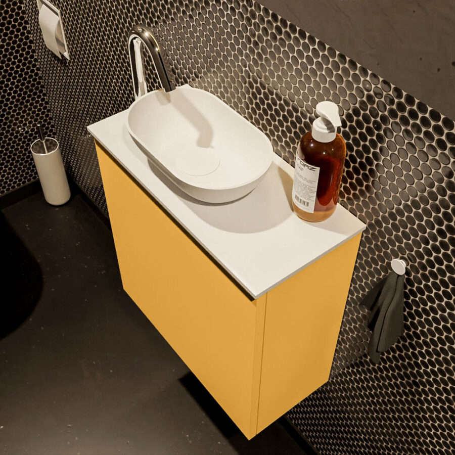 MONDIAZ FOWY toiletmeubel 50cm kleur ocher. Waskom positie links kleur talc | talc. Met 1 kraangat - Afbeelding 3