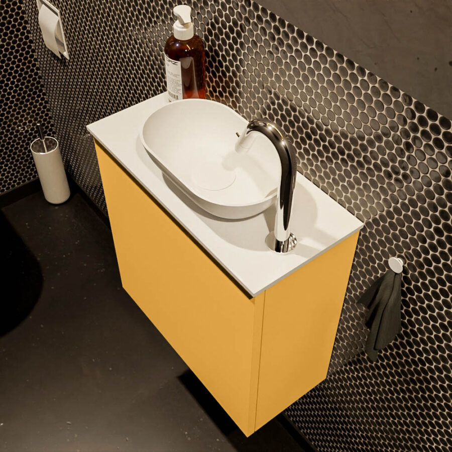 MONDIAZ FOWY toiletmeubel 50cm kleur ocher. Waskom positie rechts kleur talc | talc. Met 1 kraangat - Afbeelding 3