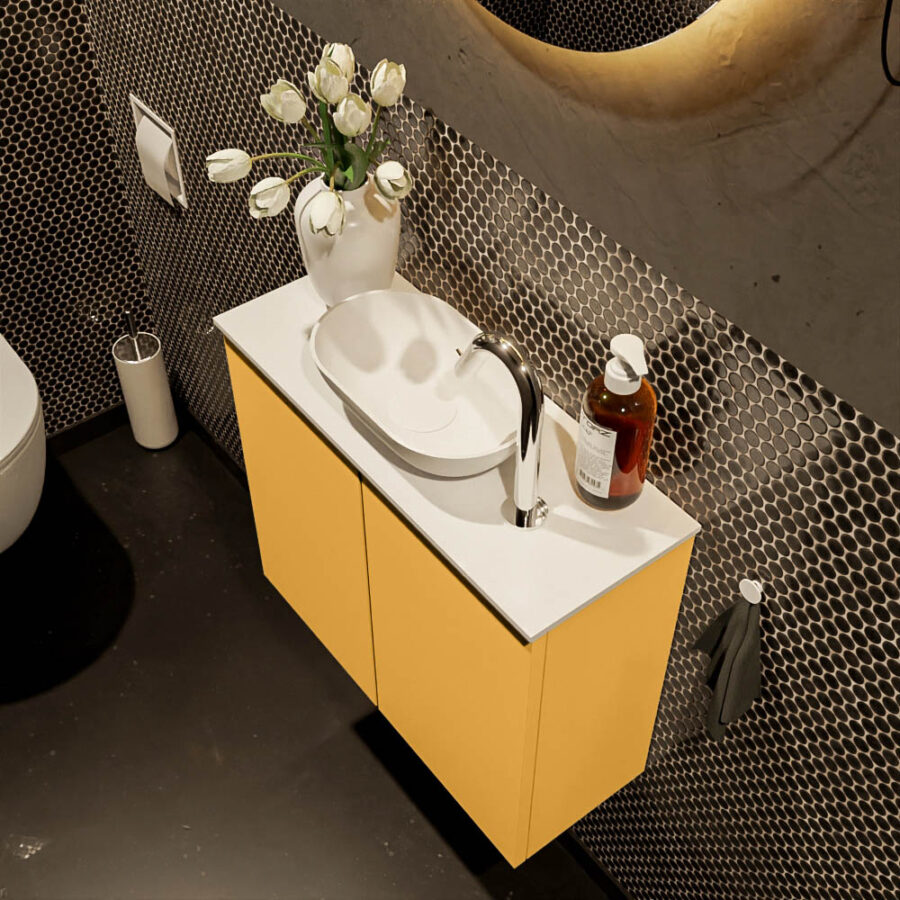 MONDIAZ FOWY toiletmeubel 60cm kleur ocher. Waskom positie midden kleur talc | talc. Met 1 kraangat - Afbeelding 3