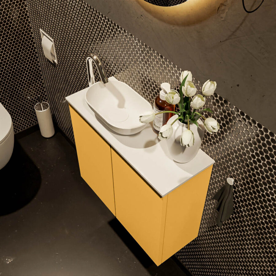 MONDIAZ FOWY toiletmeubel 60cm kleur ocher. Waskom positie links kleur talc | talc. Met 1 kraangat - Afbeelding 3