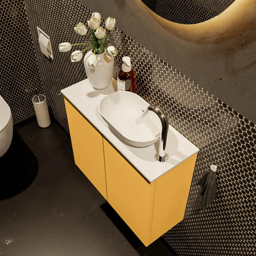 MONDIAZ FOWY toiletmeubel 60cm kleur ocher. Waskom positie rechts kleur talc | talc. Met 1 kraangat - Afbeelding 3