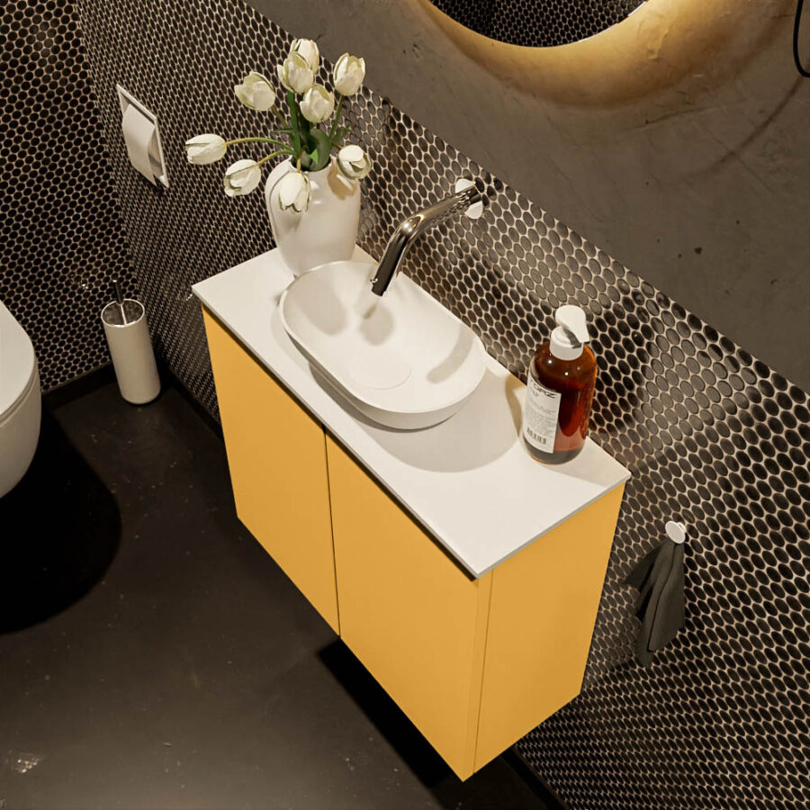 MONDIAZ FOWY toiletmeubel 60cm kleur ocher. Waskom positie midden kleur talc | talc. Zonder kraangat - Afbeelding 3