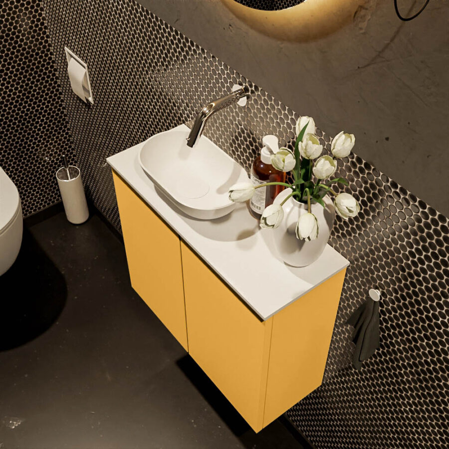MONDIAZ FOWY toiletmeubel 60cm kleur ocher. Waskom positie links kleur talc | talc. Zonder kraangat - Afbeelding 3