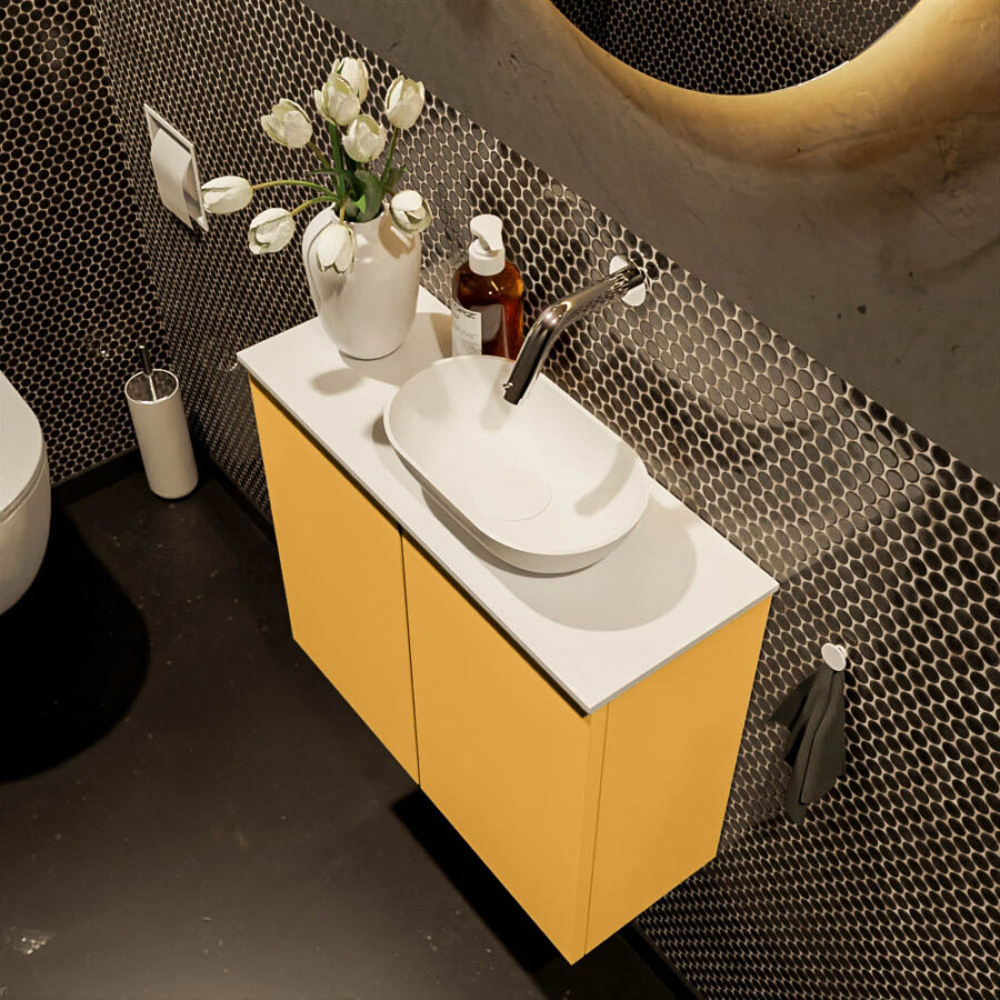 MONDIAZ FOWY toiletmeubel 60cm kleur ocher. Waskom positie rechts kleur talc | talc. Zonder kraangat - Afbeelding 3