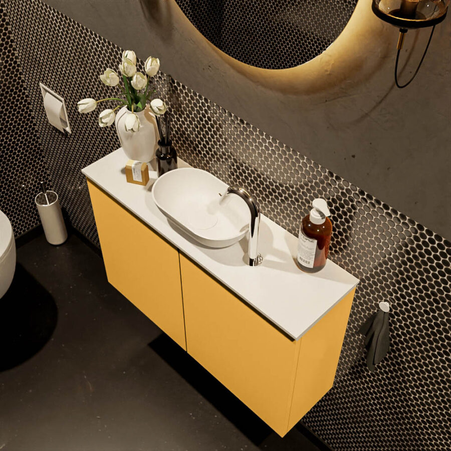 MONDIAZ FOWY toiletmeubel 80cm kleur ocher. Waskom positie midden kleur talc | talc. Met 1 kraangat - Afbeelding 3